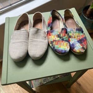 Two pairs of Toms Beige Slip-On Shoes W/9